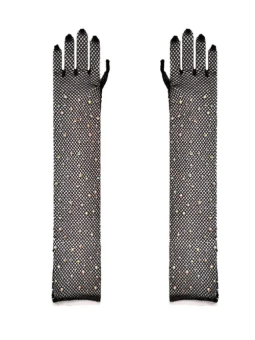 Pauline Diamond Fishnet Gloves In Black