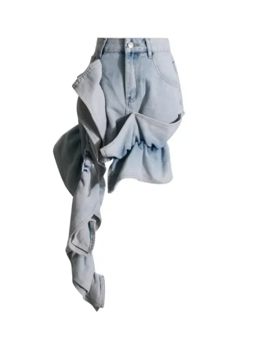 Perdita Ruched Ruffle Denim Skirt