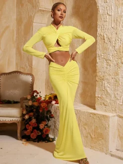 Perssis Twisted Ruched Skirt Set