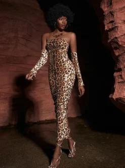 Peyton Strapless Leopard Sequin Maxi Dress