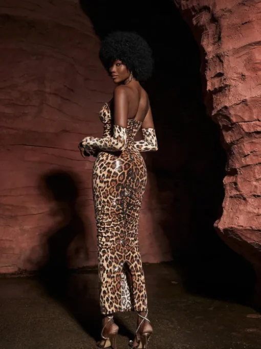 Peyton Strapless Leopard Sequin Maxi Dress