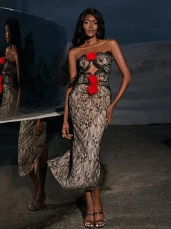 Phoenix Flower Lace Midi Dress