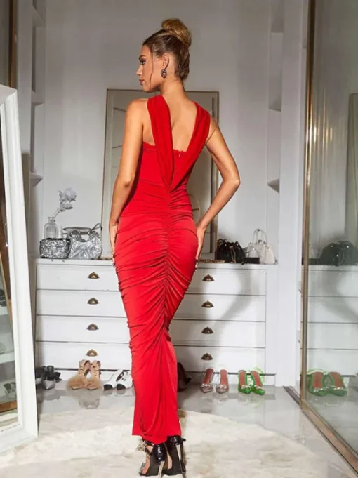 Pomeline Rose Bodycon Maxi Dress In Red