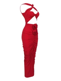 Pomeline Rose Bodycon Maxi Dress In Red