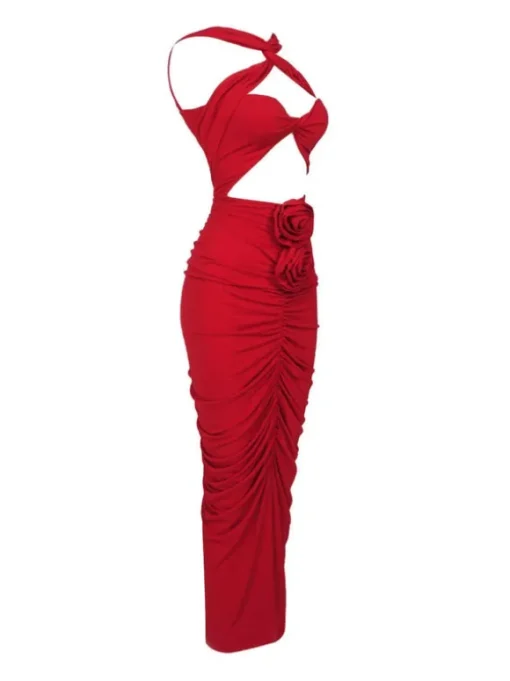 Pomeline Rose Bodycon Maxi Dress In Red