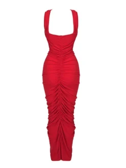 Pomeline Rose Bodycon Maxi Dress In Red