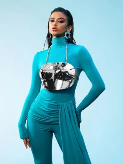 Quill Halterneck Armor Top In Silver