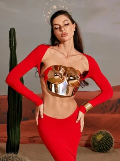 Quill Halterneck Armor Top In Rose Gold