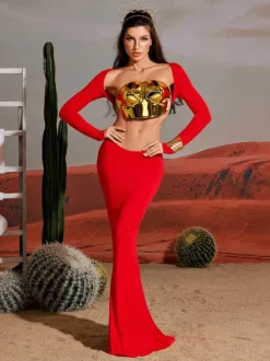 Quill Halterneck Armor Top In Gold