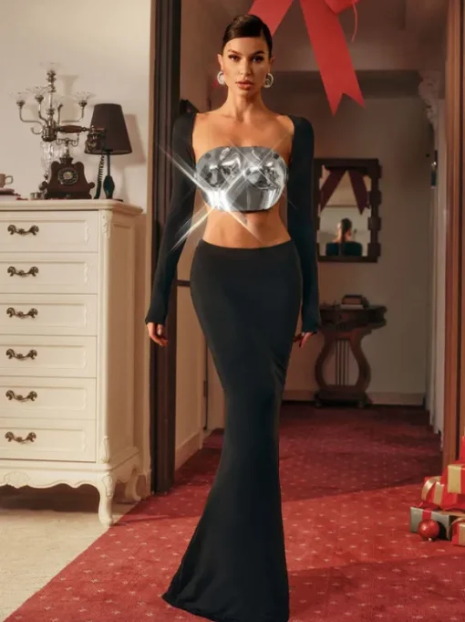 Quill Halterneck Armor Top In Silver