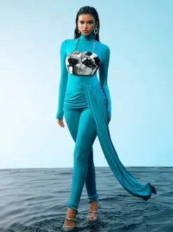 Quill Halterneck Armor Top In Silver