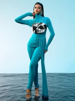 Quill Halterneck Armor Top In Silver