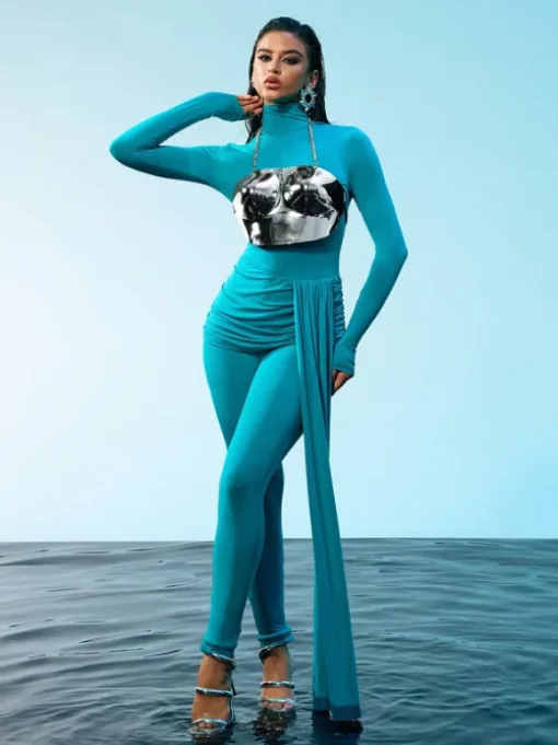 Quill Halterneck Armor Top In Silver