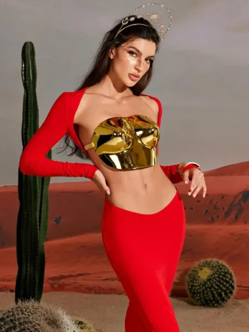 Quill Halterneck Armor Top In Gold