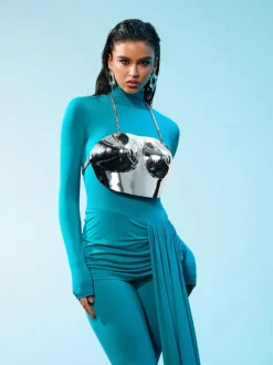 Quill Halterneck Armor Top In Silver