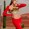Quill Rhinestone Armor Top In Gold
