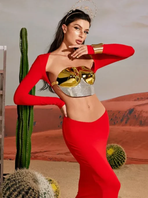 Quill Rhinestone Armor Top In Gold