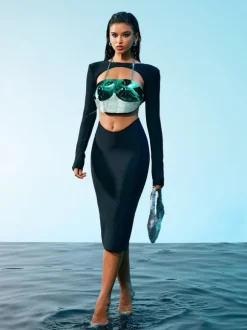 Quill Rhinestone Armor Top In Blue