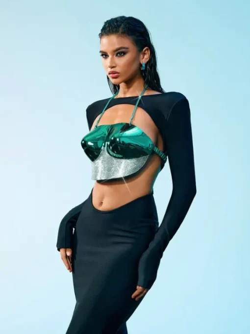 Quill Rhinestone Armor Top In Blue