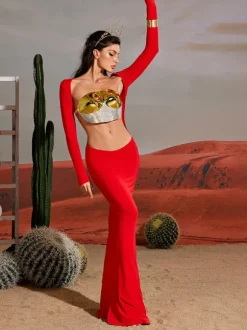 Quill Rhinestone Armor Top In Gold