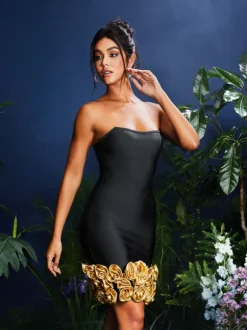 Quirce Strapless Flower Bandage Dress
