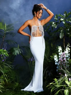 Qwara Crystal Fringe Skirt Set