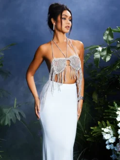 Qwara Crystal Fringe Skirt Set