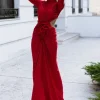 Renwick Long Sleeve Flower Cutout Maxi Dress In Red