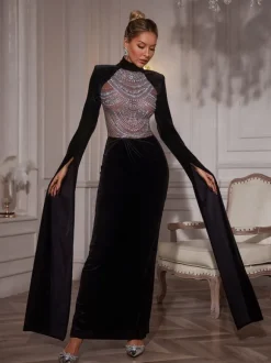 Reon Rhinestone Velvet Maxi Dress