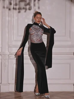 Reon Rhinestone Velvet Maxi Dress