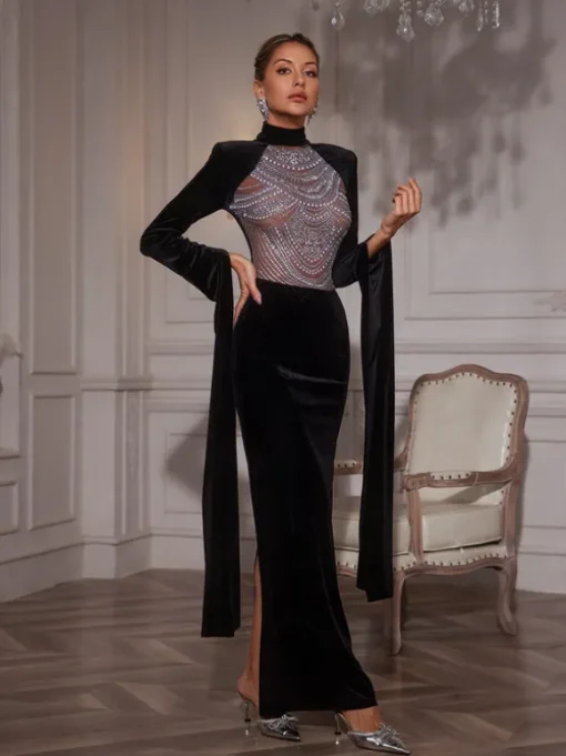 Reon Rhinestone Velvet Maxi Dress