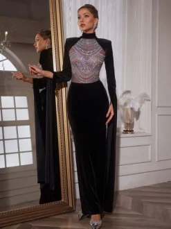 Reon Rhinestone Velvet Maxi Dress