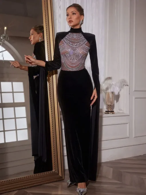 Reon Rhinestone Velvet Maxi Dress