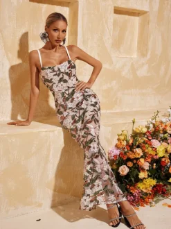 Richards Spaghetti Flower Sequin Maxi Dress