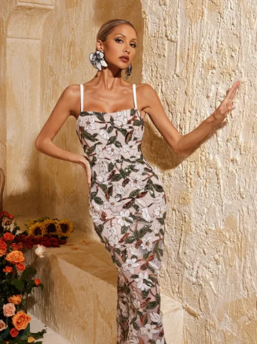 Richards Spaghetti Flower Sequin Maxi Dress