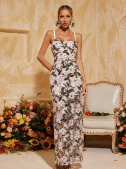 Richards Spaghetti Flower Sequin Maxi Dress