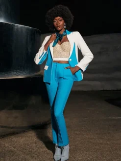 Rita Long Sleeve Blazer Set In Blue