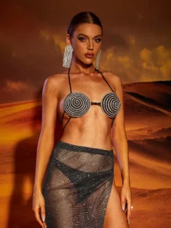 Rooney Spiral Crystal Bustier Top In Black