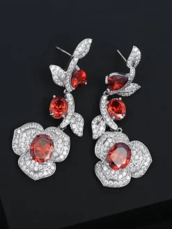 Rote Crystal Flower Drop Earrings