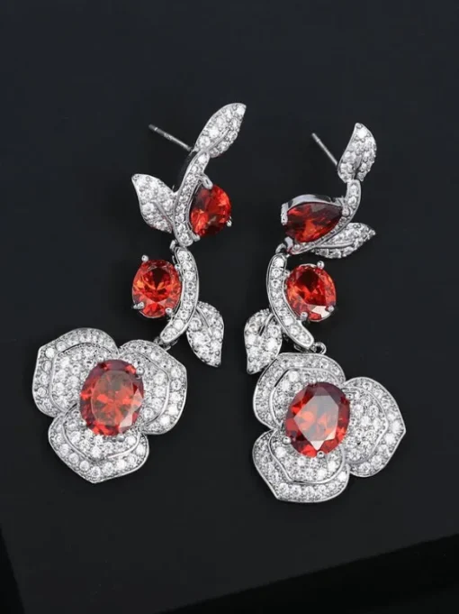 Rote Crystal Flower Drop Earrings