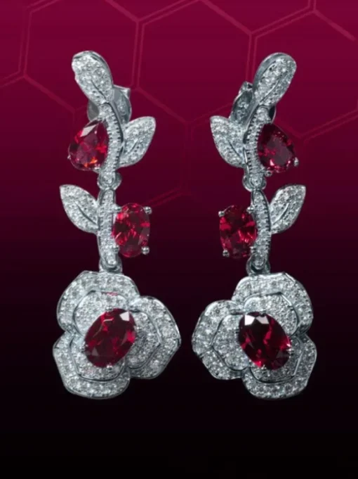 Rote Crystal Flower Drop Earrings