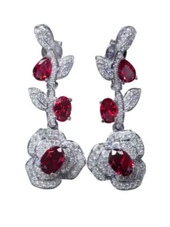 Rote Crystal Flower Drop Earrings