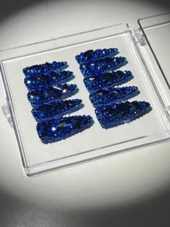 Royal Blue Crystal Stilleto Handmade Press On Nails