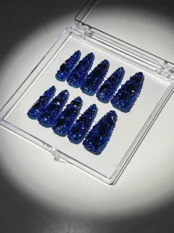 Royal Blue Crystal Stilleto Handmade Press On Nails