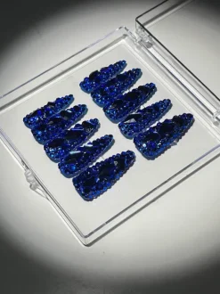 Royal Blue Crystal Stilleto Handmade Press On Nails