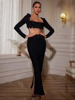 Rufus Flower Bandage Skirt Set In Black