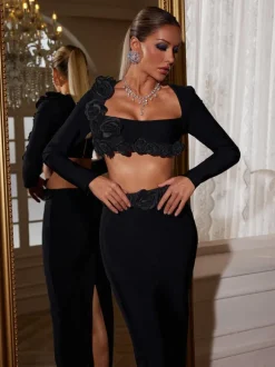 Rufus Flower Bandage Skirt Set In Black