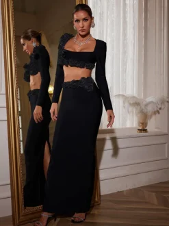 Rufus Flower Bandage Skirt Set In Black