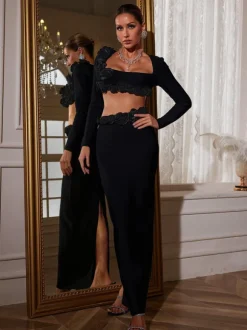 Rufus Flower Bandage Skirt Set In Black