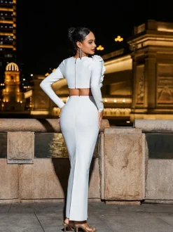 Rufus Flower Bandage Skirt Set In White